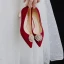 Elegant Red Wedding Shoes 2021 Pearl 5 cm Thick Heels Block Heels Pointed Toe Wedding Pumps High Heels