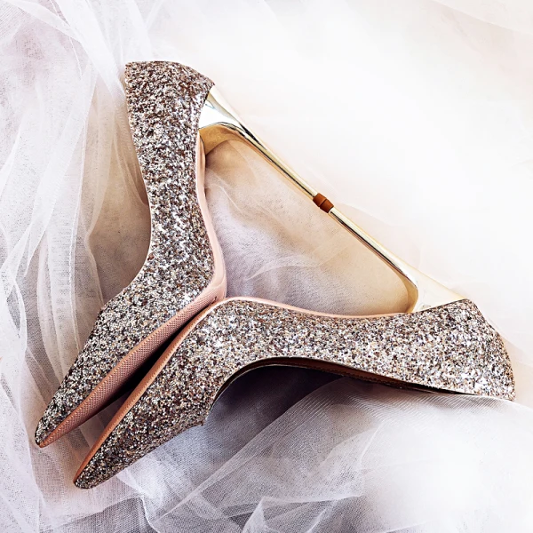 Glitzernden Sternenklarer Himmel Schwarz Brautschuhe 2019 Leder Pailletten 10 cm Stilettos Spitzschuh Hochzeit Pumps