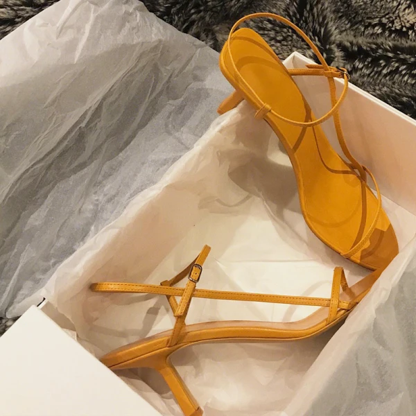 Modern / Fashion Modest / Simple Yellow Casual Womens Sandals 2019 Ankle Strap 6 cm Stiletto Heels Open / Peep Toe Sandals