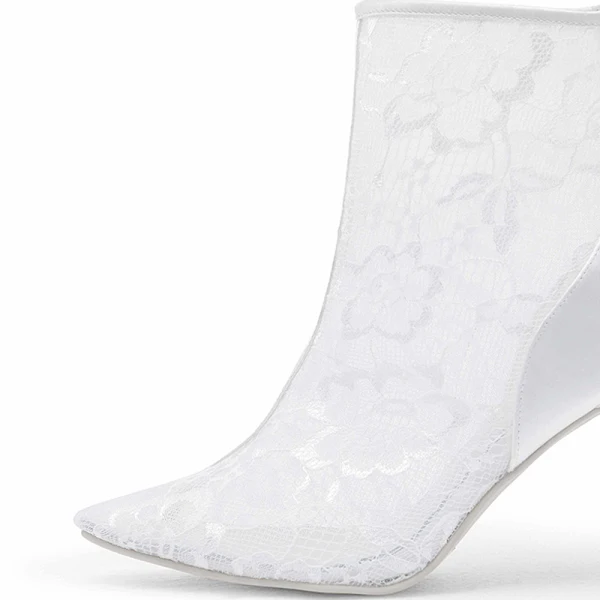 Stilig Elfenben Brudesko 2019 Lær Blonder 8 cm Stiletthæler Spisse Bryllup Boots