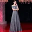Luxury / Gorgeous Grey Evening Dresses  2019 A-Line / Princess Scoop Neck Beading Rhinestone Lace Flower Short Sleeve Floor-Length / Long Formal Dresses