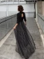 Modern / Fashion Black Evening Dresses  2019 A-Line / Princess Sequins High Neck 1/2 Sleeves Backless Floor-Length / Long Formal Dresses