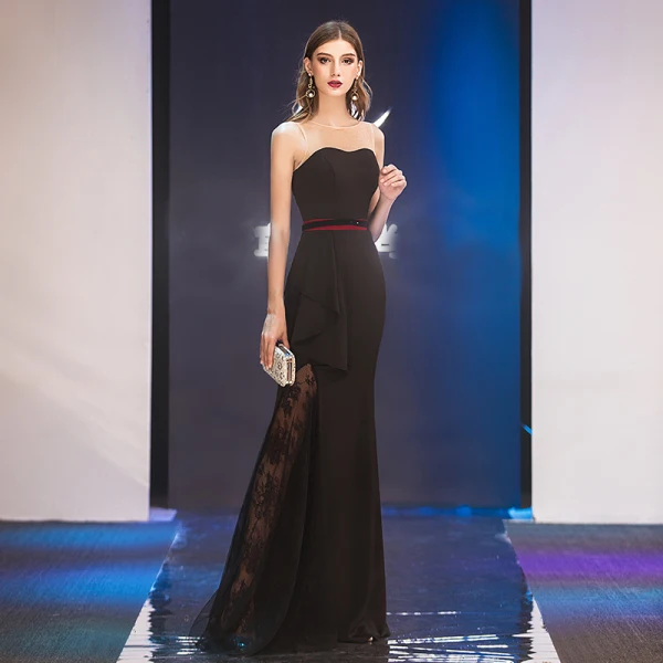 Modern / Fashion Black Evening Dresses 2019 Trumpet / Mermaid Scoop Neck Sleeveless Backless Floor-Length / Long Formal Dresses