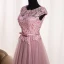Chic / Beautiful Blushing Pink Prom Dresses 2018 A-Line / Princess Appliques Bow Pearl Scoop Neck Backless Sleeveless Floor-Length / Long Formal Dresses