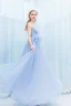 Élégant Bleu Ciel Volants Robe De Soirée 2019 Princesse V-Cou Paillettes En Dentelle Fleur Noeud Sans Manches Dos Nu Longue Robe De Ceremonie