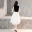 Chinese style Black Homecoming Graduation Dresses 2019 A-Line / Princess High Neck Lace Flower Star Short Sleeve Tea-length Formal Dresses