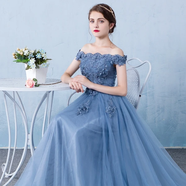 Chic / Beautiful Evening Dresses 2017 A-Line / Princess Lace Flower Pearl Artificial Flowers Off-The-Shoulder Backless Short Sleeve Floor-Length / Long Formal Dresses