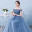 Chic / Beautiful Evening Dresses  2017 A-Line / Princess Lace Flower Pearl Artificial Flowers Off-The-Shoulder Backless Short Sleeve Floor-Length / Long Formal Dresses