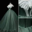 Elegant Dark Green Prom Dresses 2022 Ball Gown Off-The-Shoulder Short Sleeve Sequins Backless Pearl Bow Floor-Length / Long Formal Dresses