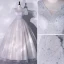 Chic / Beautiful Grey Sequins Prom Dresses 2022 Ball Gown V-Neck Puffy Short Sleeve Backless Floor-Length / Long Formal Dresses