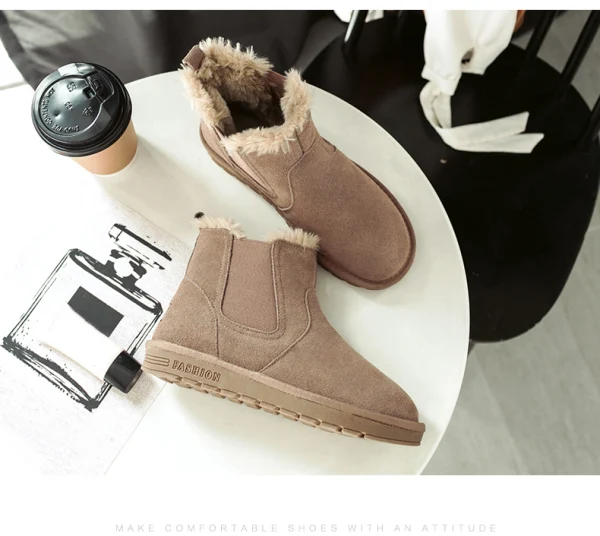 Modern / Fashion Womens Boots 2017 Black Suede Ankle Leather Casual Winter Flat Snow Boots