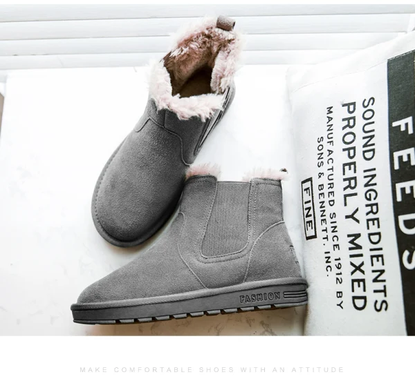 Modern / Fashion Womens Boots 2017 Black Suede Ankle Leather Casual Winter Flat Snow Boots