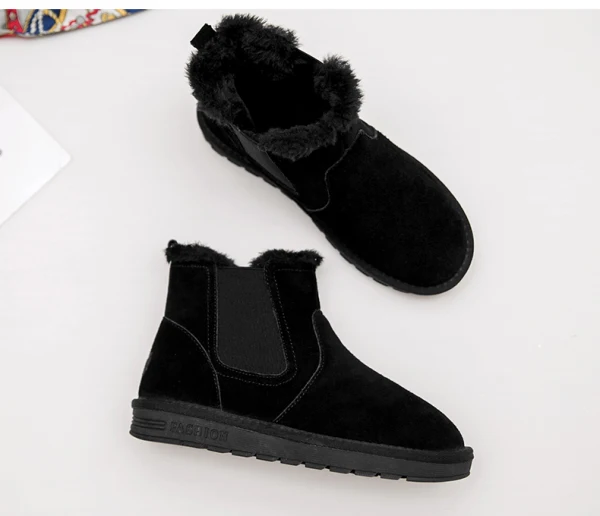 Modern / Fashion Womens Boots 2017 Black Suede Ankle Leather Casual Winter Flat Snow Boots