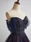Fashion Purple Beading Sequins Ruffle Prom Dresses 2024 A-Line / Princess Strapless Sleeveless Backless Floor-Length / Long Prom Formal Dresses