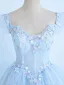 Élégant Bleu Ciel Perlage Perle En Dentelle Fleur Appliques Robe De Bal 2024 Robe Boule Encolure Carrée Sans Manches Dos Nu Longue Robe De Ceremonie