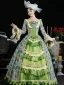 Vintage / Retro Medieval Lime Green Floral Prom Dresses 2024 Printing Floor-Length / Long Lace Cosplay Long Sleeve A-Line / Princess Ball Gown Prom Formal Dresses