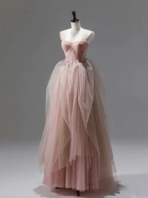 Charmant Rougissant Rose Perlage En Dentelle Fleur Volants En Cascade Robe De Bal 2024 Princesse Encolure Carrée Sans Manches Dos Nu Longue Robe De Ceremonie