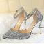 Sparkly Silver High Heels 2018 Cocktail Party Evening Party Prom 9 cm Heels Pointed Toe Ankle Strap Glitter Womens Shoes