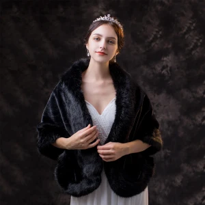 Chic Belle Noire Châle 2020 Daim Polyester Châles Épaules Hiver Mariage Soirée Promo Sans Manches Accessorize