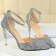 Sparkly Silver High Heels 2018 Cocktail Party Evening Party Prom 9 cm Heels Pointed Toe Ankle Strap Glitter Womens Shoes