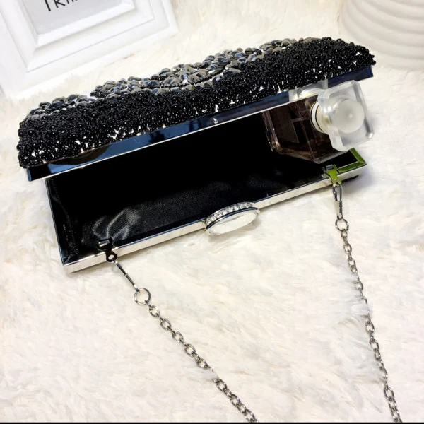 Chic / Beautiful 2017 Black White Leaf Crystal Rhinestone PU Cocktail Party Evening Party Outdoor / Garden Clutch Bags