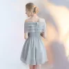 Chic / Beautiful Grey Graduation Dresses 2017 Summer Lace Backless Homecoming Cocktail Party Party Dresses