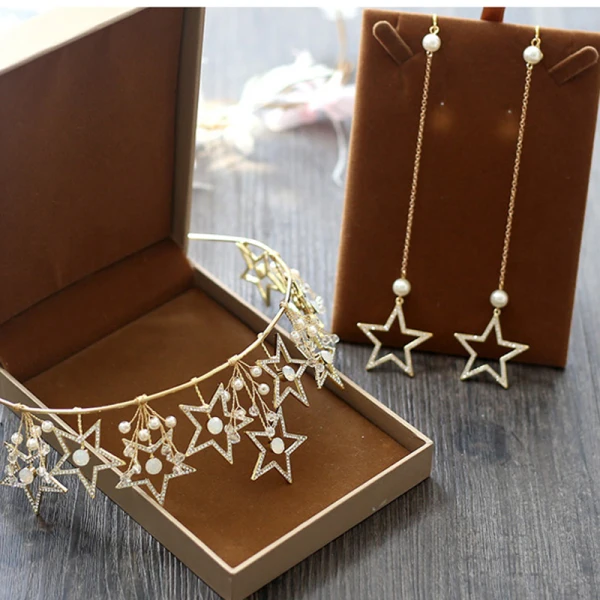 Chic / Beautiful Gold Bridal Jewelry 2017 Star Metal Beading Crystal Handmade Wedding Prom Accessories