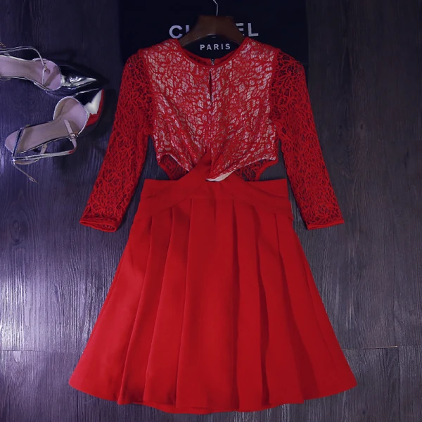 Chic / Belle Rouge Robe De Graduation 2018 Princesse En Dentelle U-Cou Dos Nu de retour Robe De Ceremonie