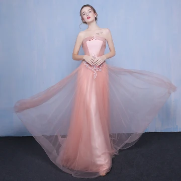 Hermoso Perla Rosada Vestidos De Noche 2018 A Line Princess Tul Sin Tirantes Apliques Sin Espalda Rebordear Noche Vestidos Formales