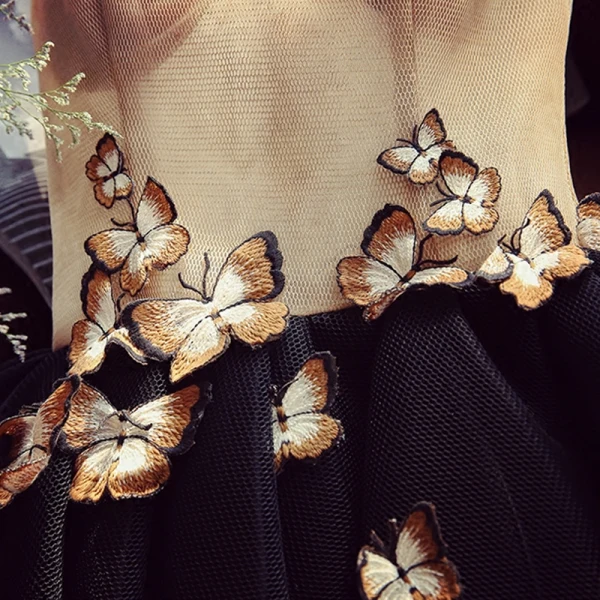 Chic / Beautiful Black Graduation Dresses 2018 A-Line / Princess Tulle V-Neck Beading Butterfly Backless Homecoming Formal Dresses