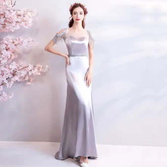 Unique Trompette Sirène Argenté U Cou 2018 Robe De Soirée Dos Nu Perlage Paillettes Charmeuse Soirée Robe De Ceremonie