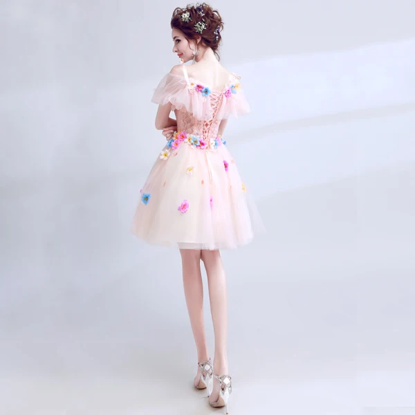 Chic / Beautiful Candy Pink 2018 Graduation Dresses A-Line / Princess Summer U-Neck Tulle Lace Appliques Backless Beading Homecoming Formal Dresses