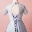 Chinese style Sky Blue Plus Size Prom Dresses 2018 A-Line / Princess Lace-up Tulle High Neck Appliques Backless Evening Party Prom Evening Dresses