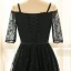 Chic / Beautiful Black Plus Size Cocktail Dresses 2018 1/2 Sleeves A-Line / Princess Lace-up V-Neck Tulle Appliques Backless Cocktail Party Formal Dresses