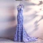 Chinese style Royal Blue Chapel Train Evening Dresses  2018 Trumpet / Mermaid High Neck Appliques Backless Printing Charmeuse Evening Party Formal Dresses