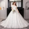 Sexy White Ball Gown Plus Size Wedding Dresses 2019 Lace Tulle Appliques Backless Strapless Chapel Train Wedding