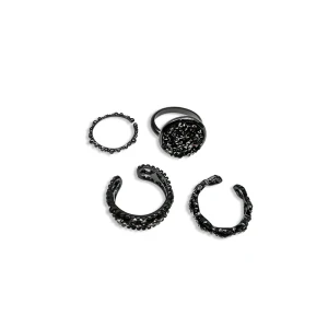 Mote Svart Rhinestone Stjerne Ringer Set Karnevals Klubb 4 Delt Ringer 2019 Tilbehør