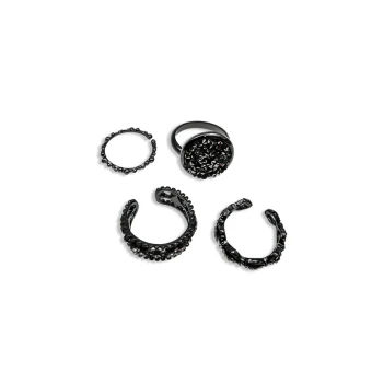 Moderne Mode Noire Faux Diamant Étoile Ensemble De Bagues Club De Carnaval 4 Pièces Anneaux 2019 Accessorize