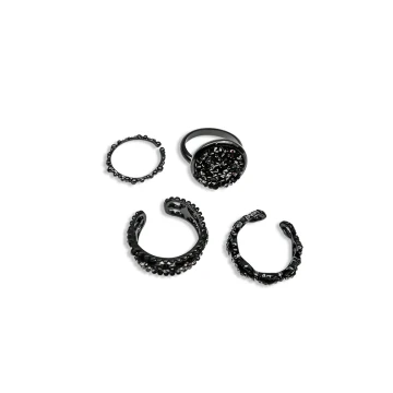 Mode Svarta Rhinestone Stjärna Ringar Set Karnevalsklubb 4 Delat Ringar 2019 Tillbehör