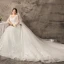 Chic / Belle Blanche Grande Taille Robe Boule Robe De Mariée 2019 V-Cou Dentelle Tulle Fait main Chapel Train Mariage