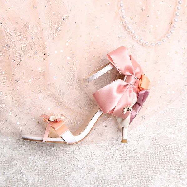 Unique Rosa Hochzeit Sandaletten 2019 PU Sommer Perlenstickerei Perle 9 cm Brautschuhe