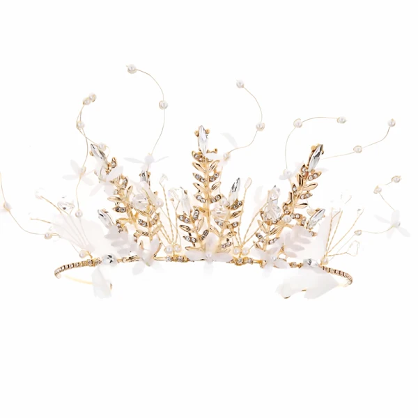 Romantisch Schön Weiß Ohrringe Kopfschmuck 2019 3 Stück Schmetterling Blatt Perle Strass Handgefertigt Hochzeit Ball Brautaccessoires
