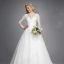 Luxury / Gorgeous White Wedding Dresses 2020 A-Line / Princess High Neck Long Sleeve 3D Lace Zipper Up Appliques Backless Beading Crystal Chapel Train Wedding