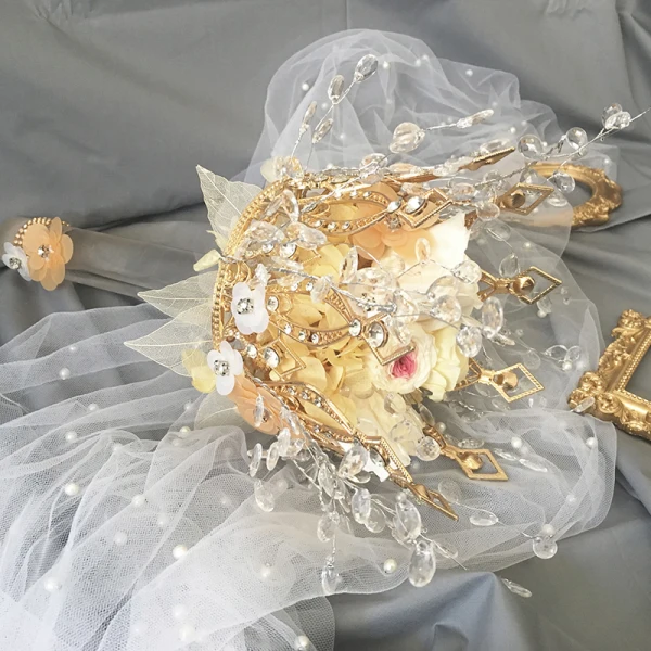 Luxury / Gorgeous Champagne Wedding Flowers 2020 Handmade Beading Crystal Flower Rhinestone Bridal Wedding Prom Accessories