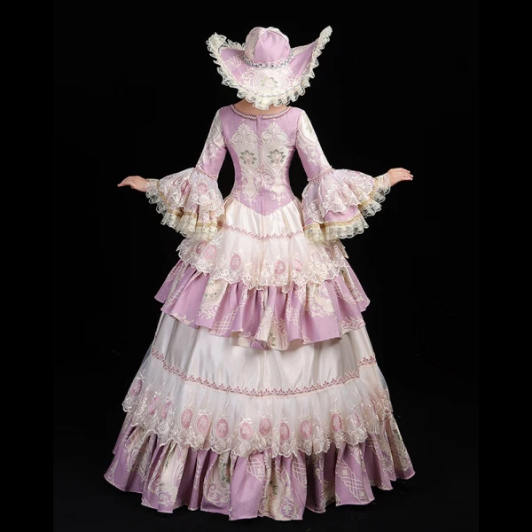 Vintage / Retro Medieval Lavender Ball Gown Prom Dresses 2021 U-Neck Long Sleeve Floor-Length / Long Lace Appliques Embroidered Cosplay Prom Formal Dresses