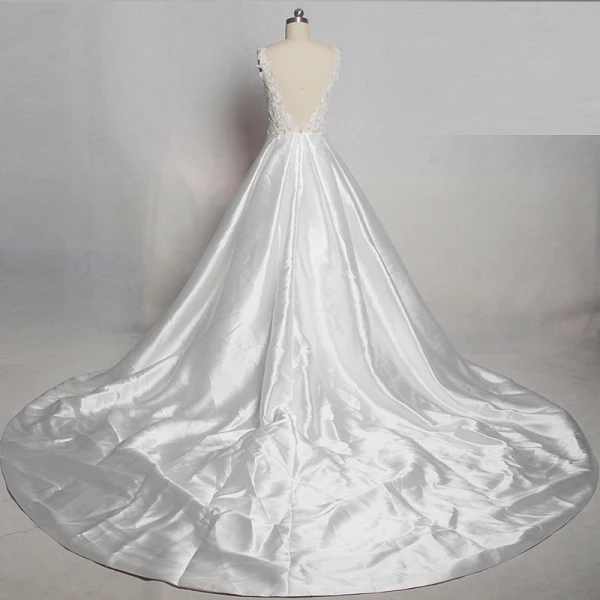 Modern / Fashion Ivory Wedding Cathedral Train 2018 Charmeuse U-Neck See-through Lace-up Backless Pierced Empire Wedding Dresses