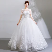 Asequible Blanco Largos Boda 2018 U-escote Tul Rebordear Apliques Sin Espalda Ball Gown Vestidos De Novia