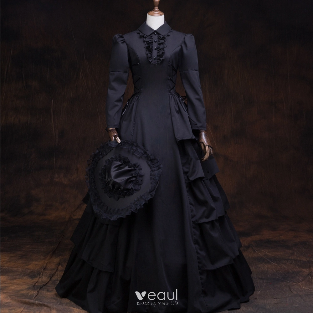 gothic style evening dresses Gothic Black Velvet and Lace High Low Evening Dress Black / 3XL main image 0