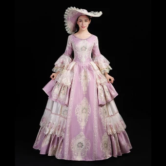 Vintage Retro Medieval Lavender Ball Gown Prom Dresses 2021 U Neck Long Sleeve Floor Length Long Lace Appliques Embroidered Cosplay Prom Formal Dresses