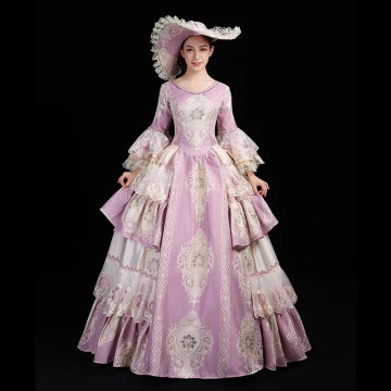 Vintage Retro Medieval Lavender Ball Gown Prom Dresses 2021 U Neck Long Sleeve Floor Length Long Lace Appliques Embroidered Cosplay Prom Formal Dresses